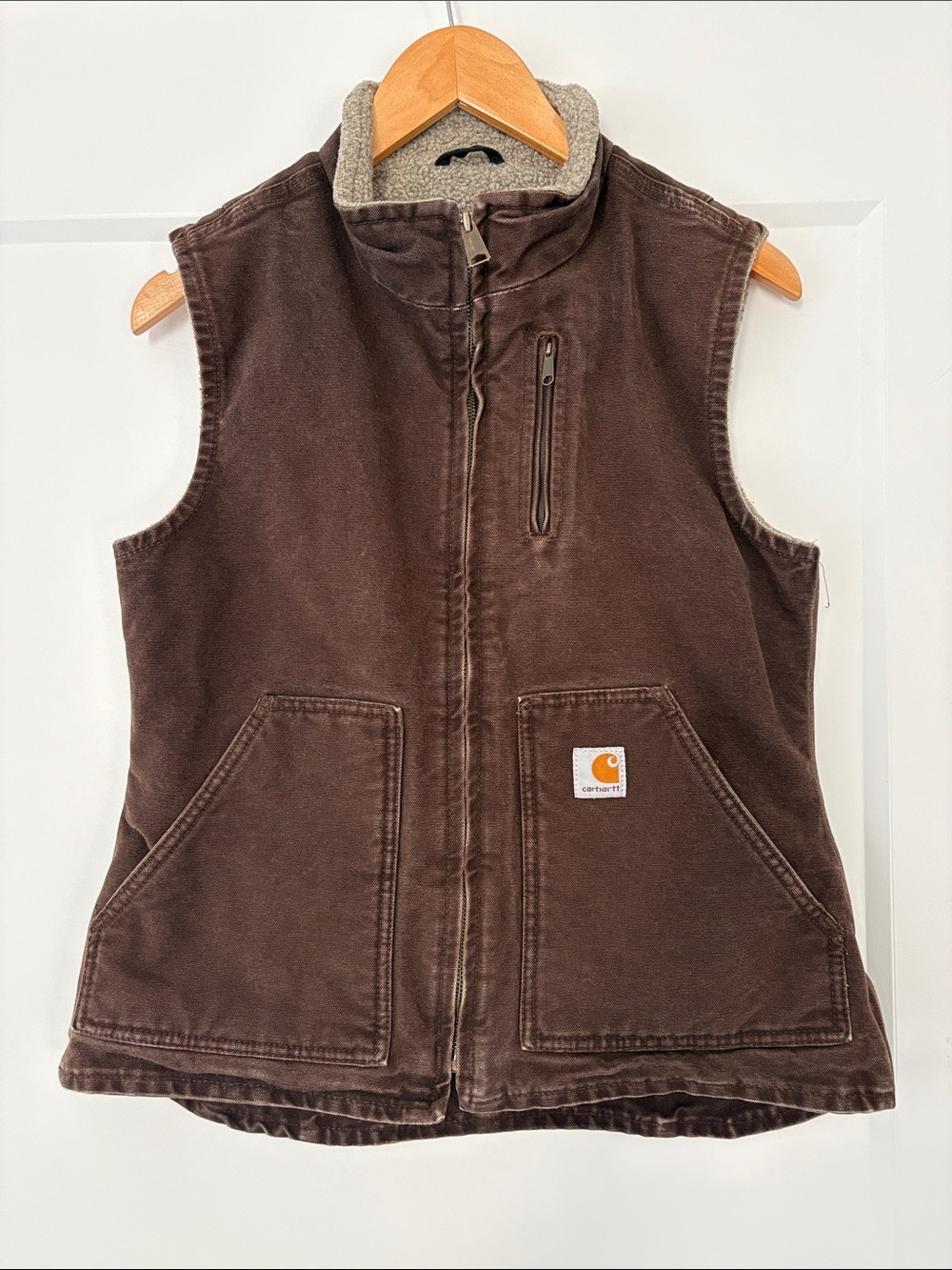 Carhartt Women’s Brown Sherpa-Lined Canvas Vest